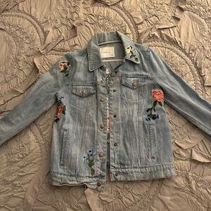 Olivaceous Floral Embroidered Denim Jacket